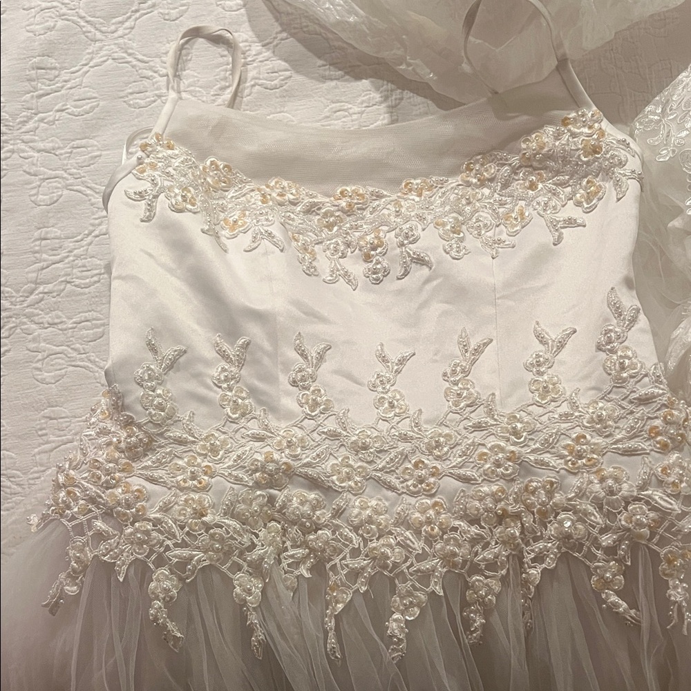 Tulle White and Cream Wedding Dress